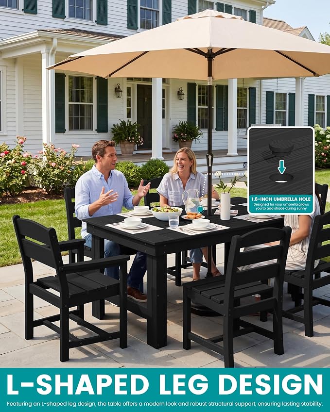 SERWALL HDPE Outdoor Dining Table and Chairs Set for 4 | with Armless Chair Seat