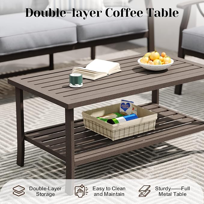 FansaFurn 5-Pieces Outdoor Patio Furniture Set, Outdoor Metal Sectional Furniture with Cushions, Outdoor Conversation Seating Set with Coffee Table for Garden, Balcony, Deck, Backyard, Grey