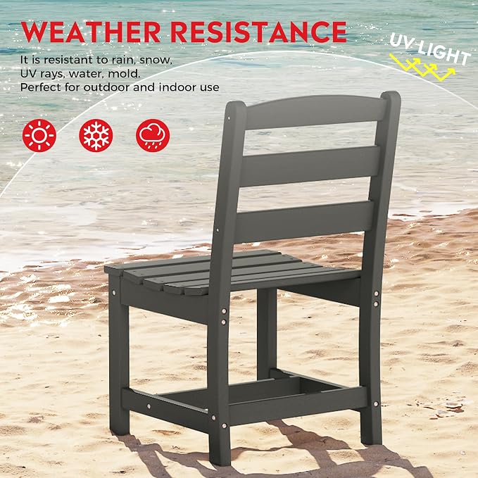 Costaelm Outdoor Dining Chair, Armless Patio Adirondack Chair, HDPE Poly Lumber, Waterproof Indoor/Outdoor Restaurant Bistro Dining Chair for Outside Porch Backyard Garden, Gray