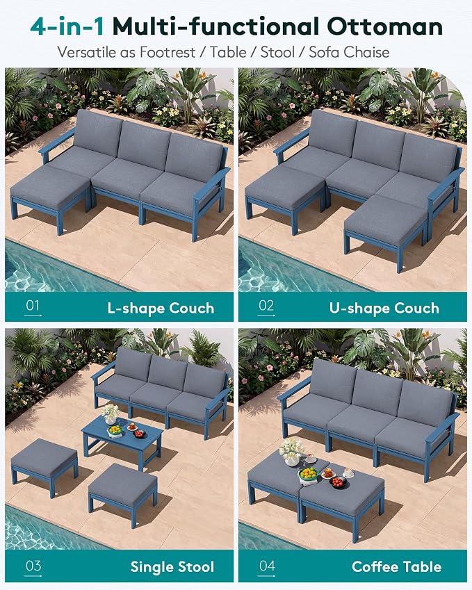 SERWALL HDPE Outdoor Ottoman with Cushions