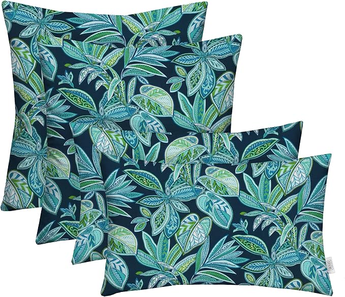 RSH DECOR: Lumbar & Square Throw Pillows Set of 4 | 20" x 12" & 17" x 17" | All-Weather Spun Fabric | Water and Fade-Resistant | Outdoor Accent Pillows for Patio Furniture | Crestwood Marine