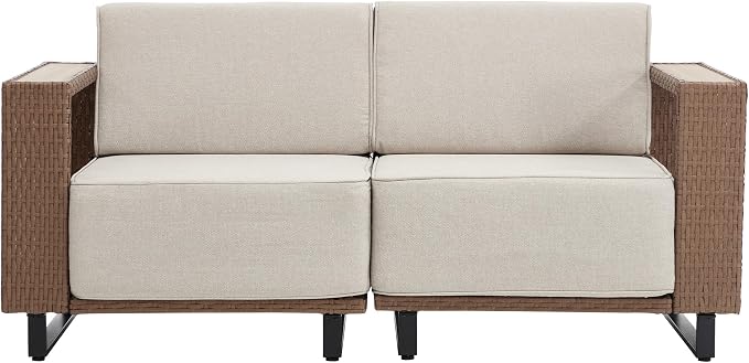 Bonzy Home Patio Loveseat Sofa, Wicker Rattan Loveseat Couch with Widened Armrest and Extra-Thick Soft Cushions, Patio Conversation Sets for Porch, Garden Poolside Balcony