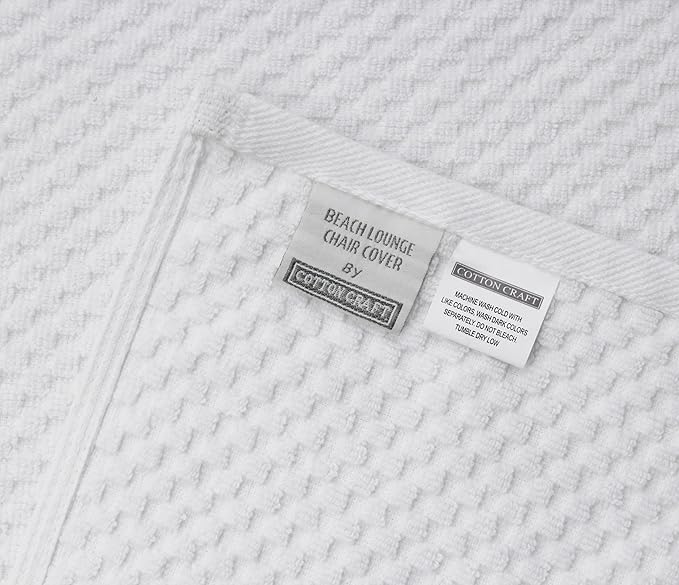 COTTON CRAFT Pool Lounge Chair Cover - 2 Pack Euro Spa Waffle Weave Chaise Lounge Cover - 100% Cotton Ringspun Terry Towel Beach Chair Cover - Oversized 32 in W x 82 in Length x 7 in Pocket – White