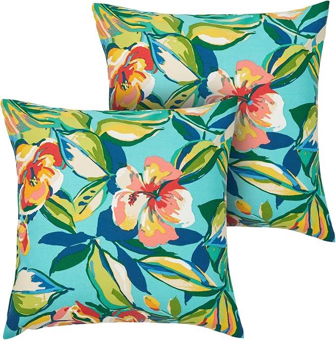 Outdoor Pillow Covers 18x18 Inch Pack of 2, No Insert-Rosario Flower Leaf | Square Throw Pillow Covers, Water-Repellent, Modern Pillow Cases for Sofa Patio Couch Decoration