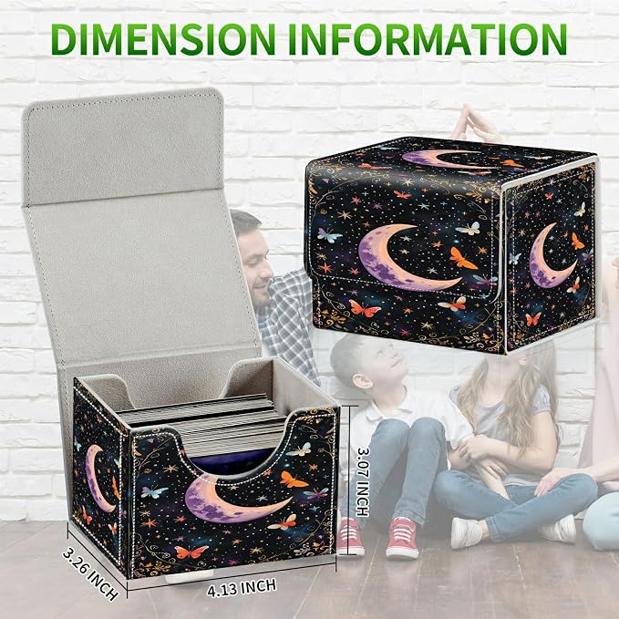 Card Deck Box for MTG, Cards Storage Box Fits 120+ Sleeved, Leather Small Size Strong Magnetic Closing Card Case for Board Games Magic TCG CCG Baseball Collection, Butterfly Dark Moon