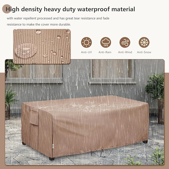 Outdoor Coffee Table Cover,600D Waterproof Patio Rectangular Side Table Covers,36" W x 24" D x 16" H,Outdoor Table Covers Waterproof Rectangle(Brown)