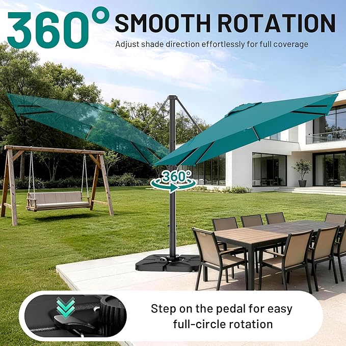 AreShark 10 X 10 FT Cantilever Patio Umbrella, 360-Degree Rotation Square Hanging Offset Umbrella with Crank, Heavy Duty Patio Umbrella for Patio, Pool, Garden, Deck, Lake Blue
