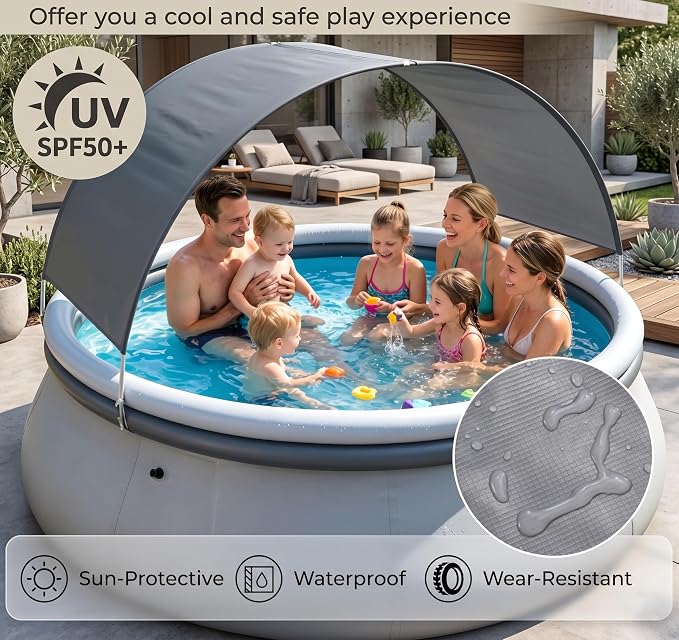 118" Inflatable Swimming Pool with Sunshade Canopy, Large Blow Up Family Pool for Backyard, 792 Gal Portable Pool Above Ground with UV Protection, 2 Independent Air Chambers, Gray & Blue