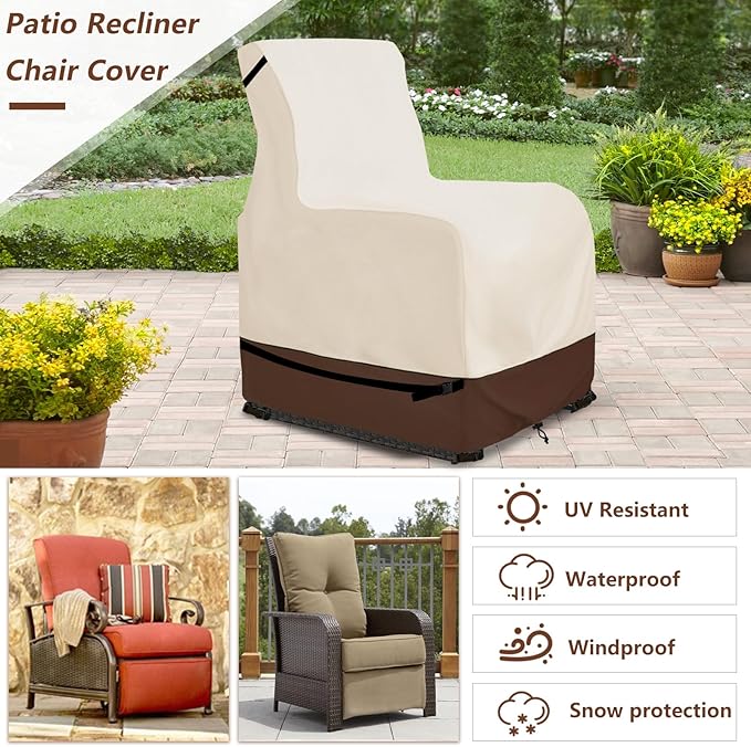 Outdoor Recliner Chair Covers 2 Pack, Patio Swivel Chair Covers, 600D Heavy Duty Waterproof Patio Rocking Chairs Cover, Outdoor Furniture Covers for All Weather Protection