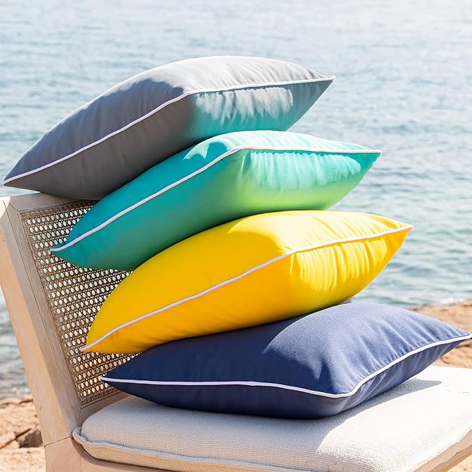 Phantoscope Pack of 2 Outdoor Waterproof Solid Throw Decorative Pillow Cover Decorative Square Outdoor Pillows Cushion Case Patio Pillows for Couch Tent (20''x20'', Turquoise)