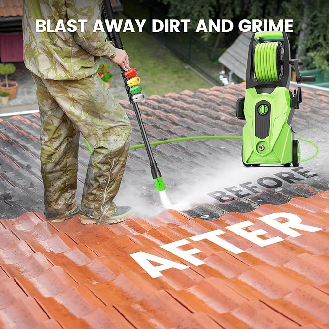 Pressure Washer 5000PSI Power Washers Powered with 33ft Pressure Hose, 4 Nozzle and Foam Cannon, powerwashers for Home, Light Green