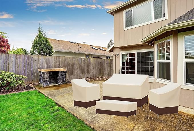 SIRUITON Patio Furniture Covers 4 Piece Set, Waterproof Outdoor Patio Furniture Set Covers, 420D Heavy Duty Durable and Water Resistant Fabric, Fit for Chairs, Couch, Coffee Table-XX-Large,Khaki