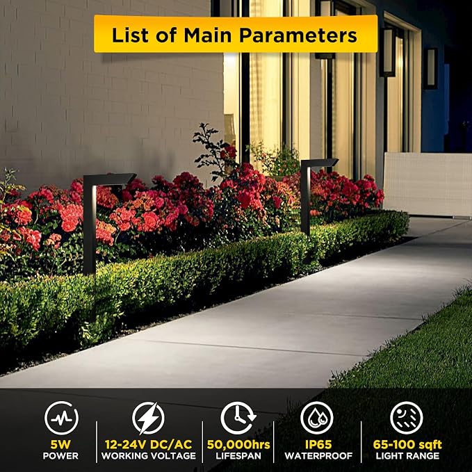 3CCT LED Low Voltage Landscape Pathway Light, 12V Premium 3000K/4000K/5000K Selectable Path Lights Wired, Modern Walkway Lights Outdoor, Higher Housing with Larger Stake (19.71IN, 4pack)