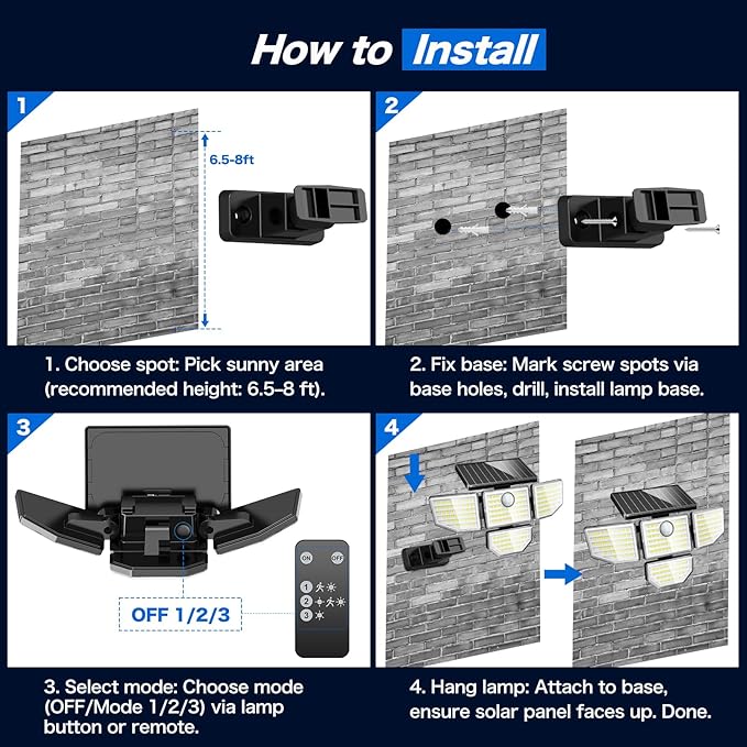 Adewalk Outdor Security Solar Light -4Pack 188 LED Solar Motion Sensor Light, IP65 Waterproof Powered Light for Outsidt Home Darkroom Backyard