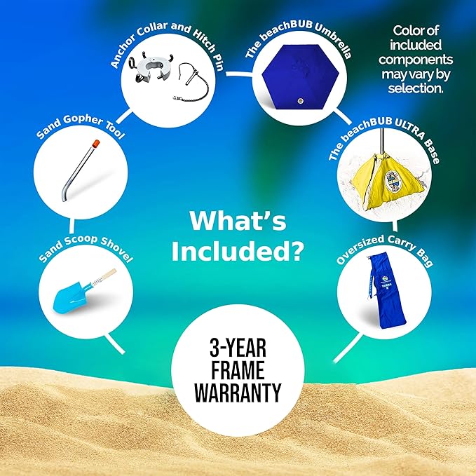 BEACHBUB ALL-IN-ONE BEACH UMBRELLA SYSTEM. Includes ULTRA Base (compliant with the ASTM F3681-24 Beach Umbrella Safety Standard). (Bold Breaker Red)