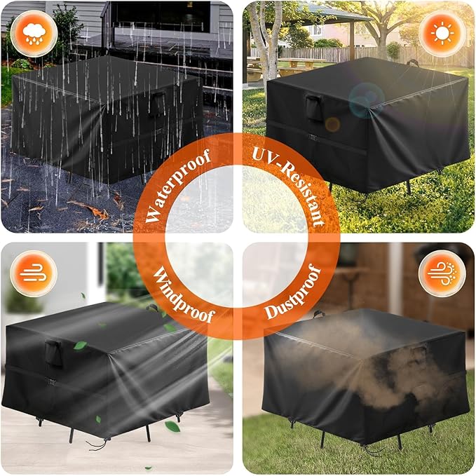 Outdoor Square Table Cover 94Inch,Waterproof Patio Square Furniture Covers,Heavy Duty Outside Squares Furniture Cover - 94 x 94 x 34 Inch