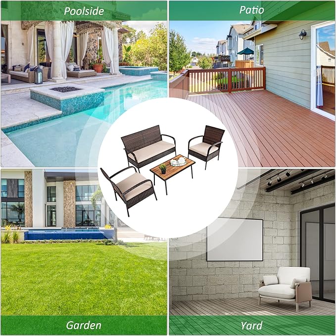 COSTWAY 8PCS Patio Rattan Furniture Set Outdoor Conversation Set Coffee Table w/Cushions