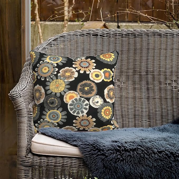 Outdoor Throw Pillow Covers 16x16 Inch, Square Patio Pillow Cases Pack of 2, Modern Decorative Back Cushion Covers for Patio Furniture Garden Couch Farmhouse,Black Yellow Crosby