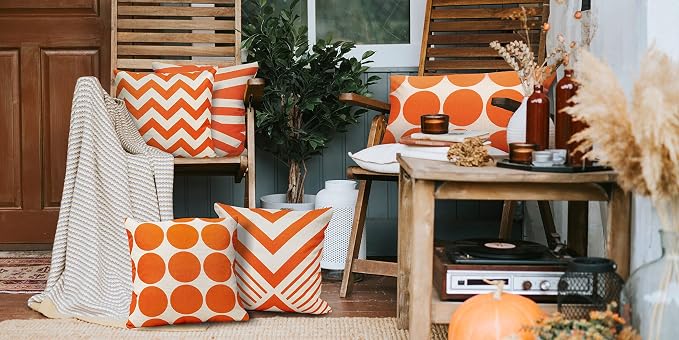 All Smiles Outdoor Waterproof Throw Pillow Covers 20X20 Set of 4,Orange Decorative Cushion Covers Boho Decorations Outside for Patio Furniture Porch Seat Chair Couch Sofa Living Room Geometric