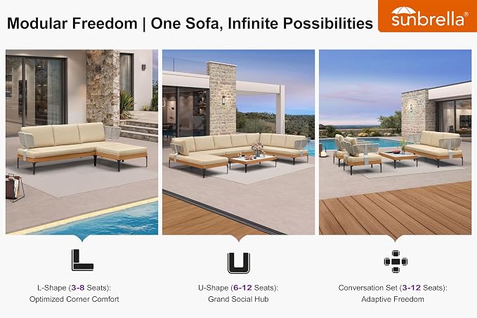PURPLE LEAF Patio Furniture Set Outdoor Conversation Sets with Fade-Resistant Cushions and Coffee Table 12 Pieces Aluminum Modern Wicker Sofa Chairs for Balcony Yard Garden, Khaki