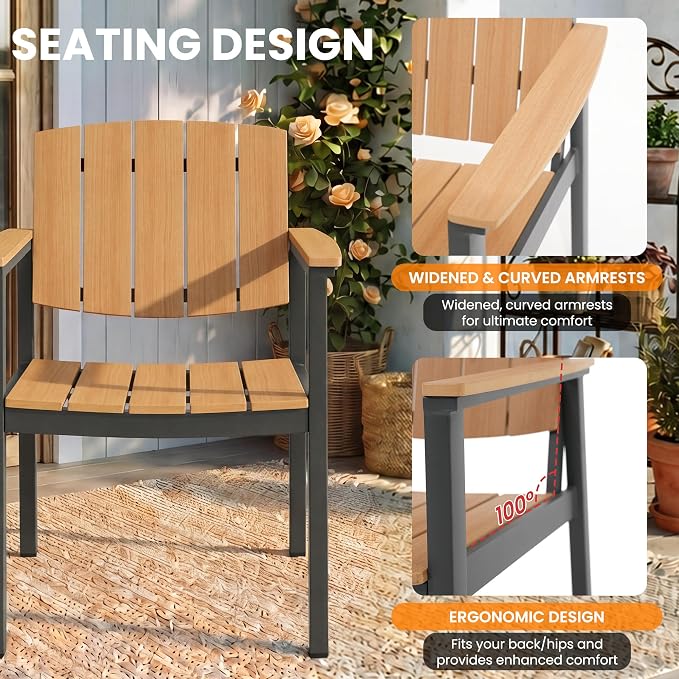 Outdoor Dining Sets Patio Table and Chairs Set 7-Piece, Aluminum Frame HDPS Faux Wood, All Weather Patio Dining Set with Umbrella Hole for Garden Backyard Poolside Nature Wood