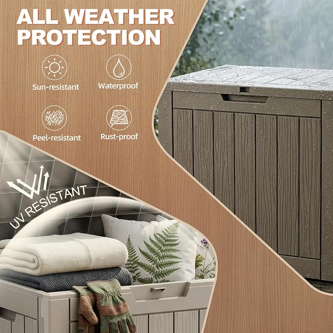 EFU Outdoor Storage Box 38 Gallon Deck Box (Indoor & Outdoor) Lockable UV Resistance Waterproof Resin Storage Bin Storage Box for Outdoor,Patio Storage(Taupe)