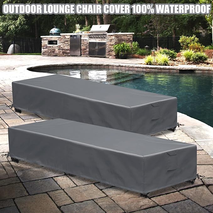 Outdoor Lounge Chair Cover Waterproof 2 Pack Patio Chaise Lounge Covers 600D Weather Resistant Material, UV Protection, Windproof Design Patio Furniture Covers 80 x 28 x 14 H Inch,Grey