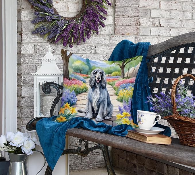 Caroline's Treasures Afghan Hound Spring Garden Throw Pillow Machine Washable, Indoor Outdoor Decorative Pillow for Couch, Bed or Patio, 18Hx18W