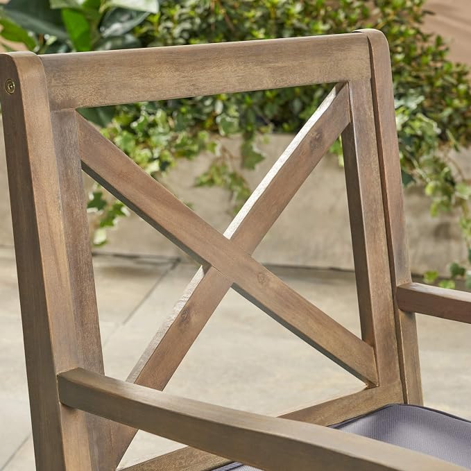 Christopher Knight Home Justin Outdoor 7 Piece Acacia Wood Dining Set, Teak, Gray Finish/Rustic Metal/Dark Gray