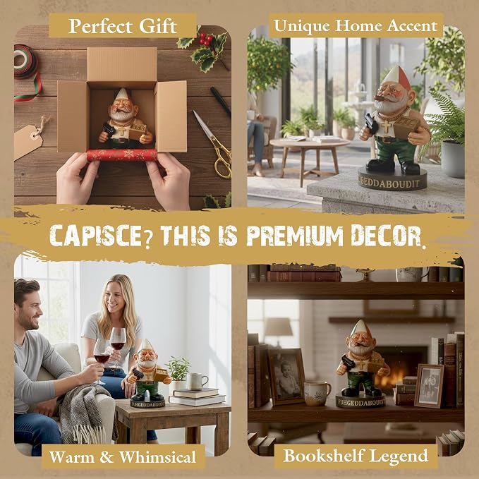 Vito CorleGnome' - 11’’ Funny Gnome Decorations/Ornaments/Figurines for Home/Yard/Patio/Garden/Indoor Statues - Italian Decor - Grandmother Mom Non Solar