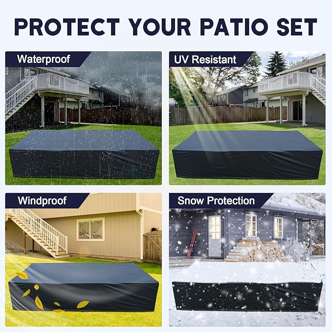 OVIOS Patio Furniture Set Cover Outdoor Sectional Sofa Couch Chair Ottoman Waterproof Covers General Purpose, 126 x 63 x 28 inch, Black