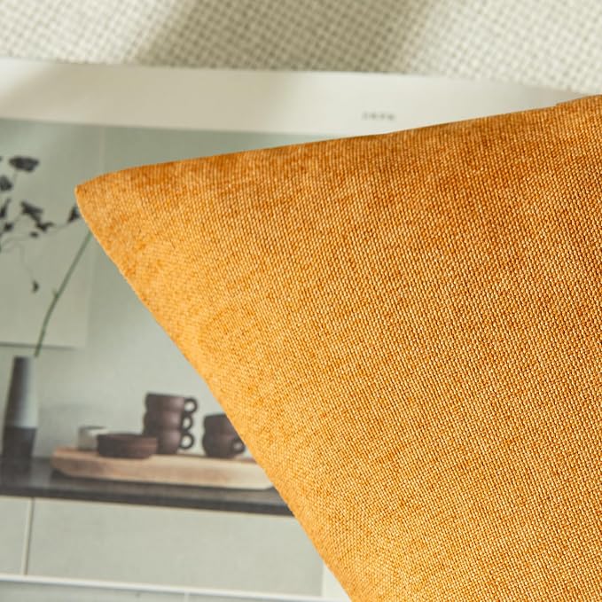 Outdoor Waterproof Throw Pillow Covers Light Orange 16x16 Set of 2 | Decorative Farmhouse Linen Pillowcases Solid Cushion Cases for Patio Tent Balcony Couch Sofa Living Room