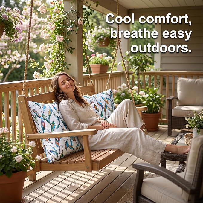 Outdoor Waterproof Pillow Covers Summer Decorative Throw Pillow Covers Tropical Leaves Couch Covers 18x18 Set of 2 Square Outdoor Floral Cushion Cases for Patio Furniture Garden Tent Balcony Bench