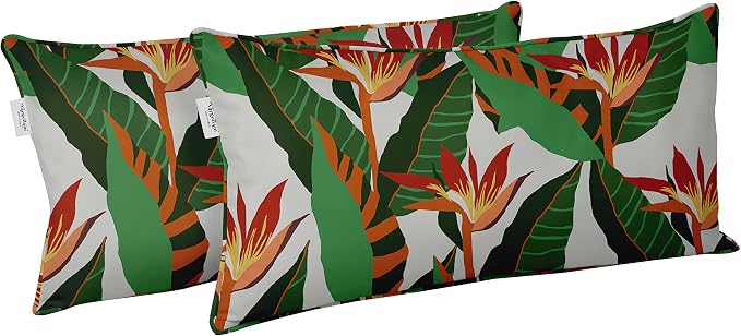 Indoor/Outdoor Polyester Fabric Lumbar Pillow Cover, All-Weather Waterproof Rectangular Cushion Case for Patio Furniture, 12 x 24 Set of 2 - Tropical-14
