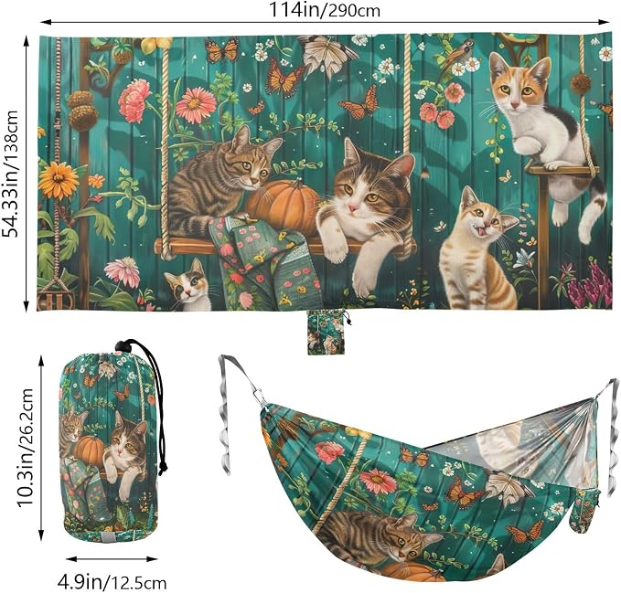 FRMG Cute Cat Camping Hammock 500 lbs Capacity Portable Hammocks with Tree Straps & Attached Carry Bag, Camping Essentials Gear 2013689a