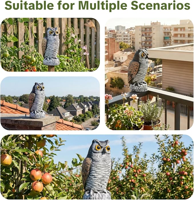 OFFO Fake Owl, Owl Statue for Garden and Yard Decoration, Weatherproof Plastic Outdoor Owl Decor for Porch Pool Patio Yard, 10-Inch Height, Round Ear Owl