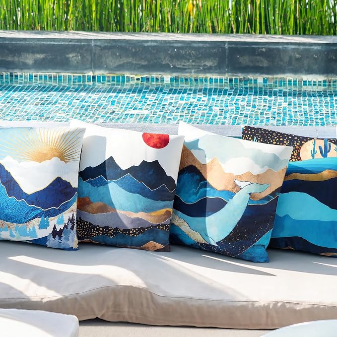 Premillow Outdoor Pillow Covers, Waterproof Pillow Covers, 18x18, Set of 4 | Decorative Waterproof Pillow Covers, Solid Linen Pillowcase,Summer Farmhouse Cushion Case for Patio Garden Balcony Couch Sofa