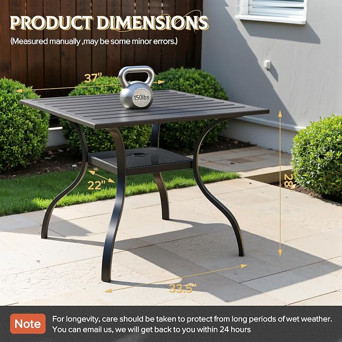 SUNCROWN 6-Piece Outdoor Dining Set, All Weather Patio Furniture Sets with 4 Black Swivel Textilene Mesh Chairs & Square Metal Table & 1 Light Blue 9Ft Umbrella for Deck Garden Backyard Poolside