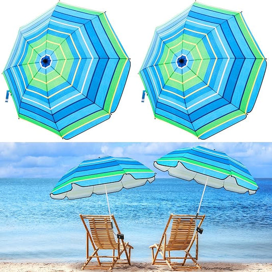 Buryeah 2 Pcs Beach Chair Umbrella Automatic with Universal Adjustable Clamp 44" UPF 50+ Portable Clamp on Beach Chair for Wheelchair Patio Golf Carts Camping