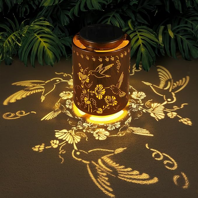 Solar Lanterns Outdoor Waterproof Garden Decor Gifts for Women Mon | Metal Hanging Solar Lights Decoration for Outside LED Lanterns for Yard Patio Lawn Pathway（Hummingbirds）
