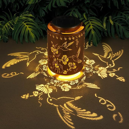 Solar Lanterns Outdoor Waterproof Garden Decor Gifts for Women Mon | Metal Hanging Solar Lights Decoration for Outside LED Lanterns for Yard Patio Lawn Pathway（Hummingbirds）
