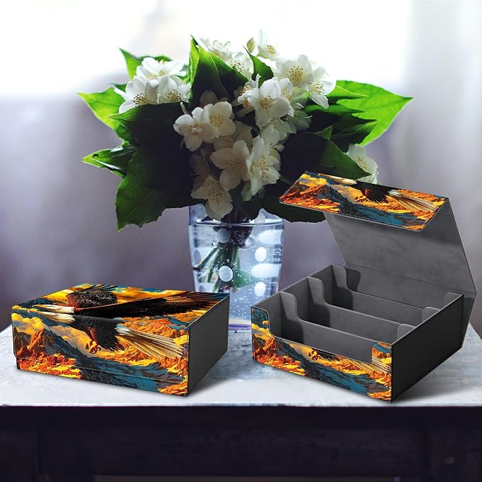 Card Deck Box for MTG, Cards Storage Box Fits 120+ Sleeved, Leather Big Size Strong Magnetic Closing Case for Board Games Magic TCG CCG Baseball Collection Women Man, Mountain Eagle
