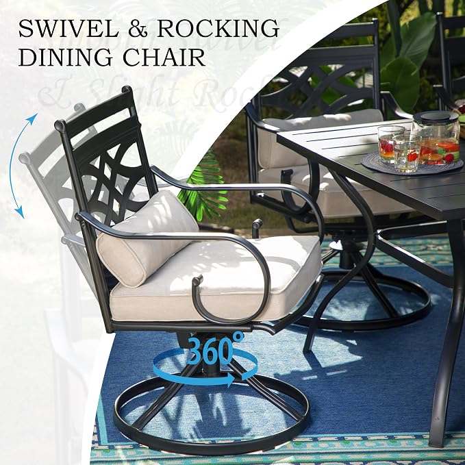 MFSTUDIO 5-Piece Patio Dining Set, 42" Round Metal Table, Swivel Chairs | Umbrella Hole