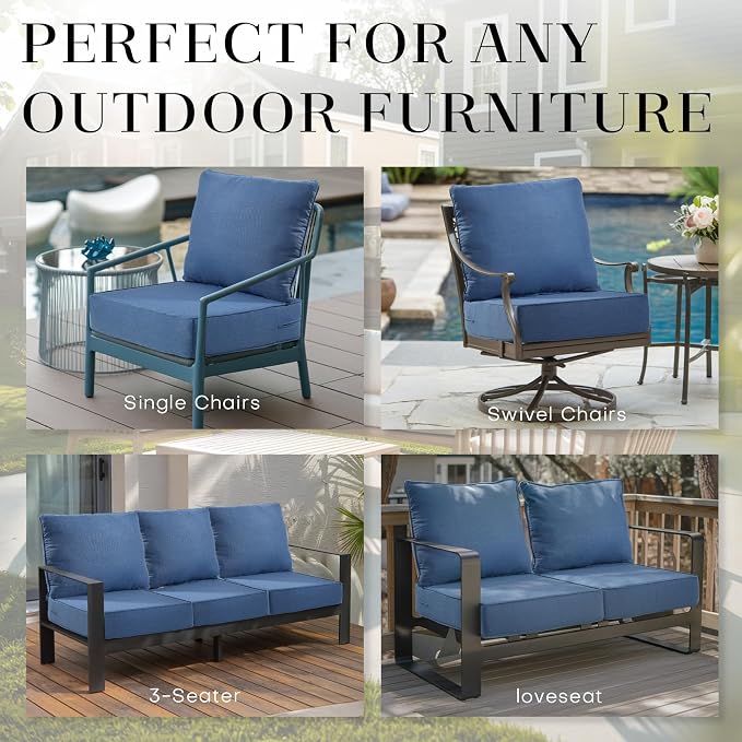 Luxury 24*24*6in Outdoor Patio Cushions, 3 Pieces Navy Blue Outdoor Cushion | 6in Outdoor Patio Cushions, Water-Resistant, Reversible, Removable Cover, for Patio Chairs Sofa Couch Loveseat