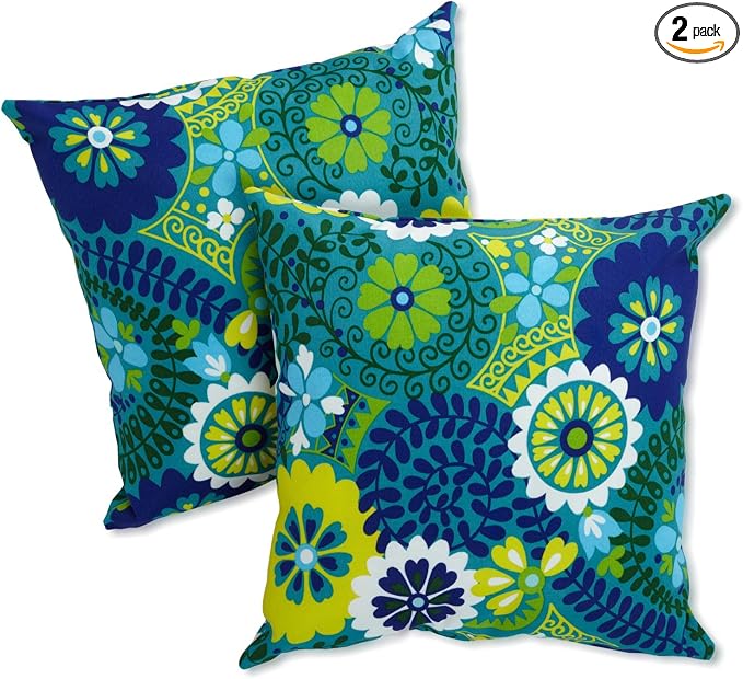 Blazing Needles All-Weather UV-Resistant Outdoor Zippered Pillows Set, Set of 2, 18", Luxury Azure
