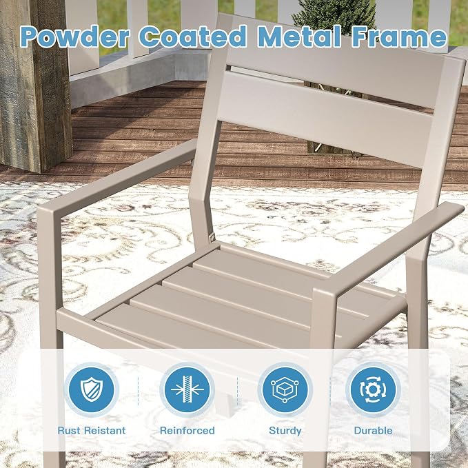 DIFY 11 Piece Outdoor Patio Dining Set for 10, Patio Table and Chairs Set with Umbrella Hole, 60" Round Dining Table and Stackable Metal Chairs for Backyard Garden Poolside, Sandshell
