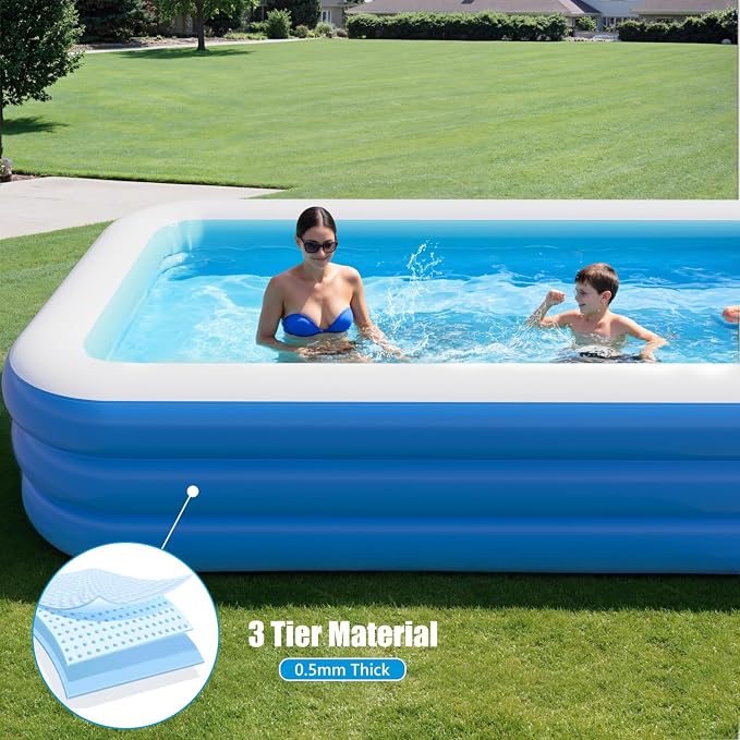 Inflatable Pool for Adults, 142" x 71" x 21" Blow Up Pools, Rectangular Family Swimming Pool