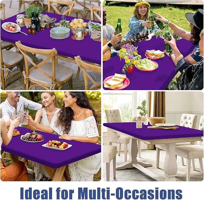 Moosfor Spandex 4 Foot Rectangle Table Cloth 2 Pack, Elastic Fitted Tablecloths for Picnic, Stretch Washable Patio Table Cover for Outdoor, Camping, Banquet and Parties (Purple, 24"x48")