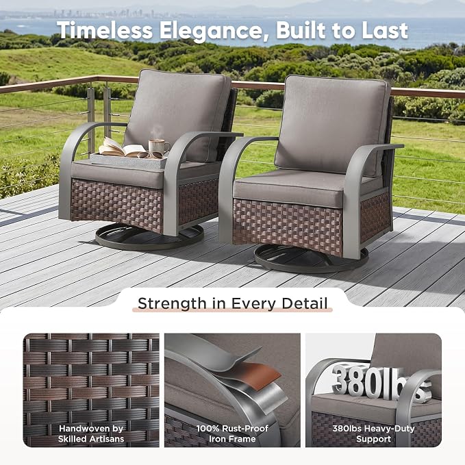 Belord Luxury Patio Furniture (Grey, 2 PCS - Swivel Glider)