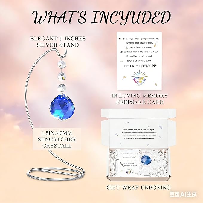 9-in Memorial Gifts,Sympathy Gifts for Loss of Loved One,40mm Crystal Suncatcher,Remembrance Gift for Loss of Mother Dad Friend Son Daughter,Sorry for Your Loss Gift,Silver Stand and a Sympathy Card